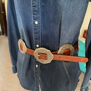 Brighton brown filigree scroll concho belt